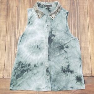 Black Tie Dye Studded Tank Top Large